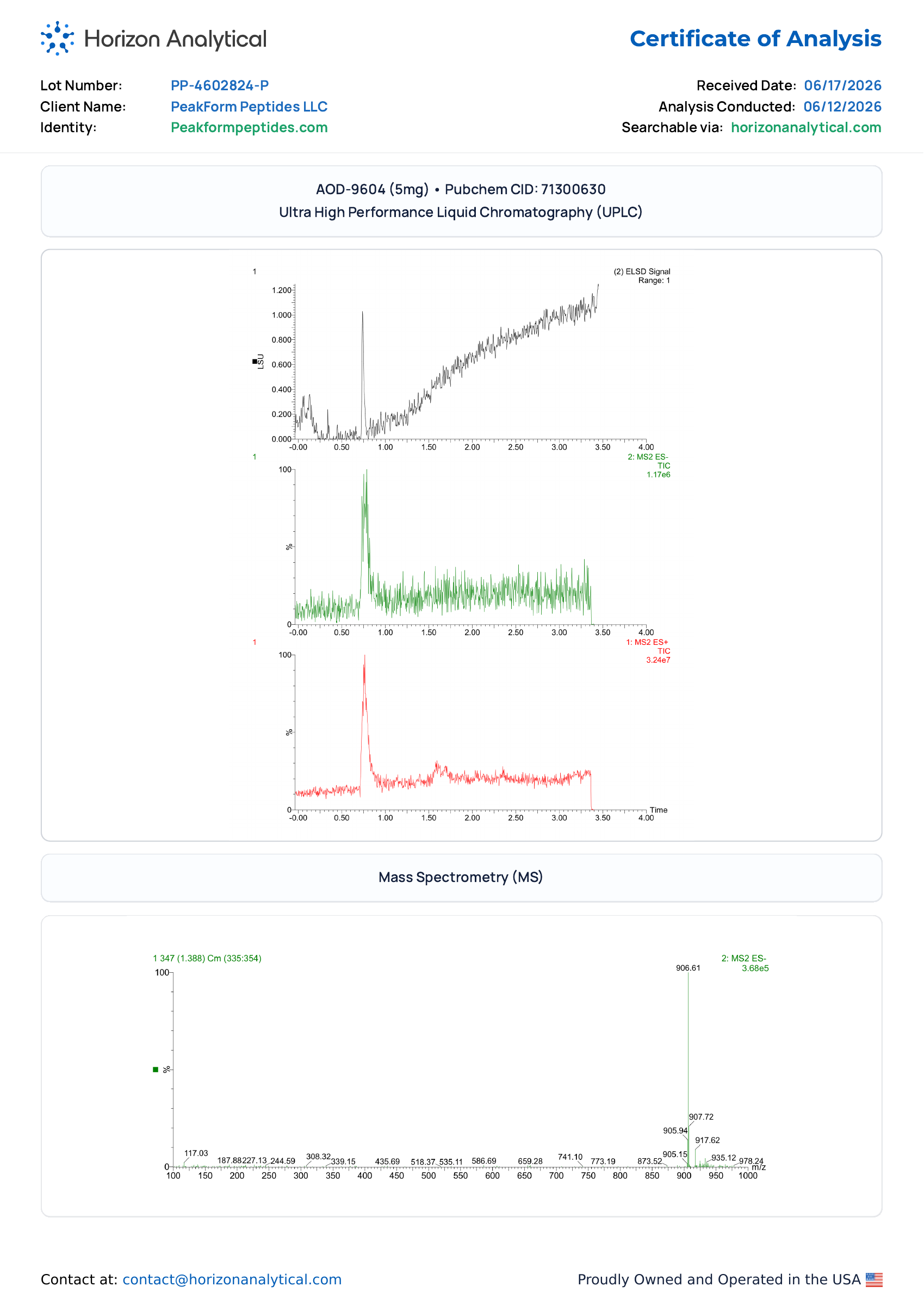 AOD-9604 · 5 mg — certificate page 2