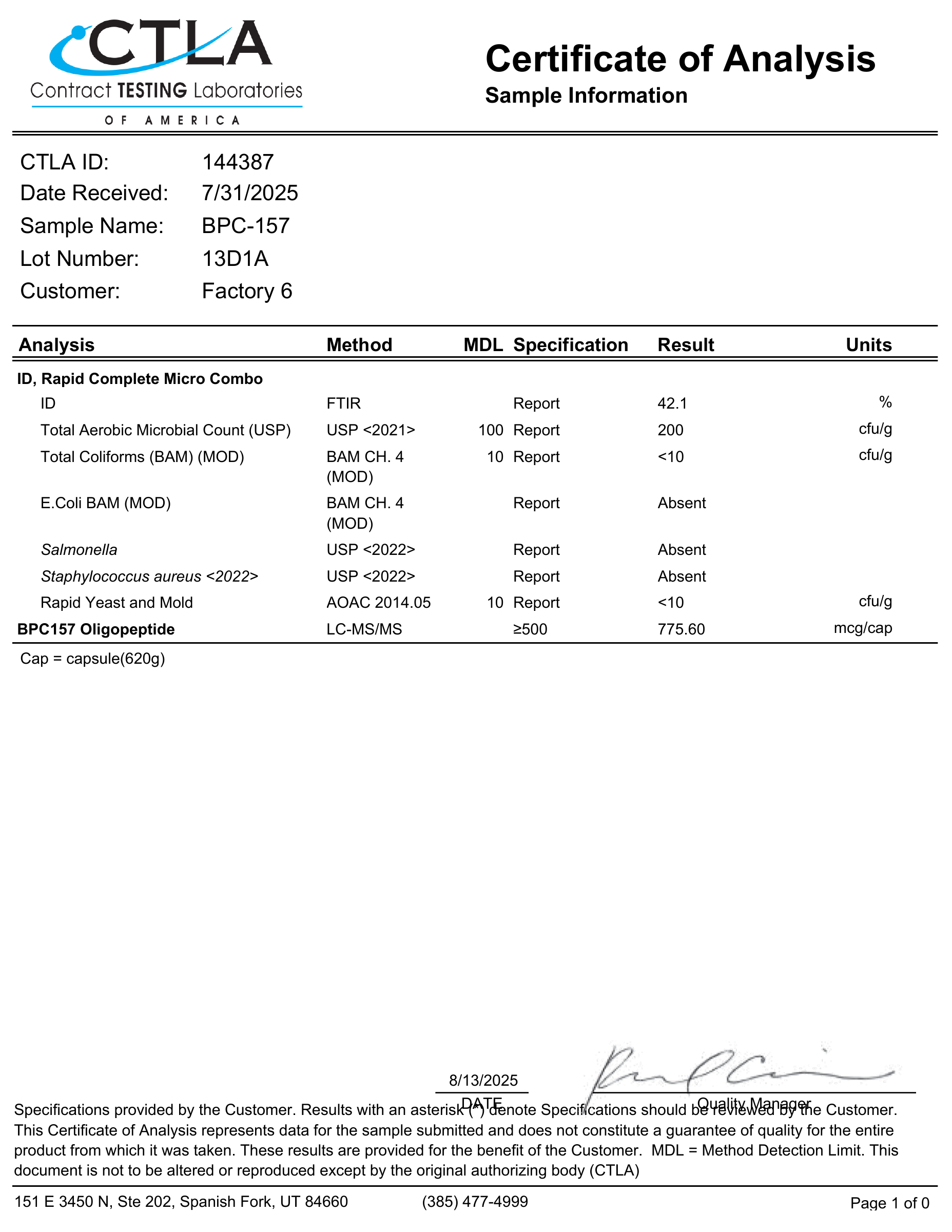 BPC-157 · 5 mg — certificate page 2
