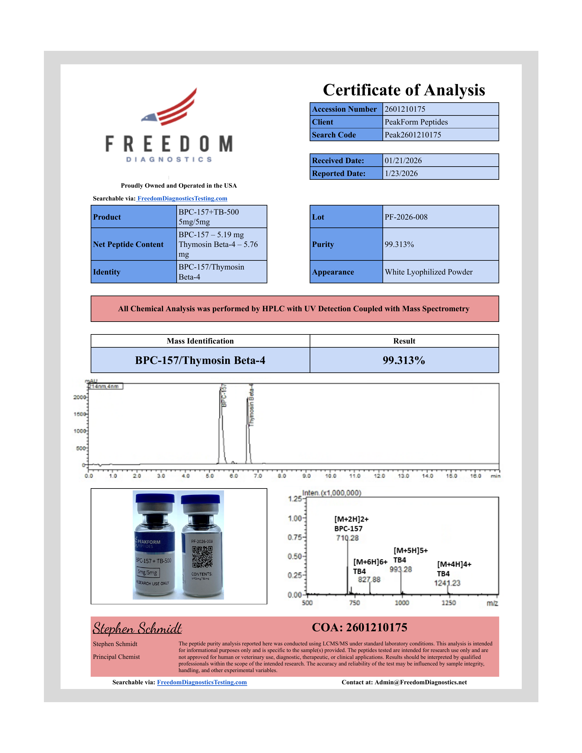 BPC-157 + TB-500 · 5 mg / 5 mg — certificate page 1