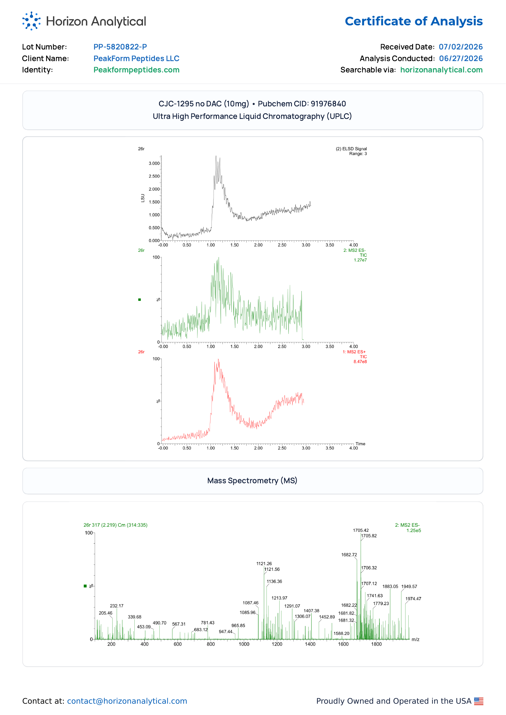 CJC-1295 No DAC · 10 mg — certificate page 2