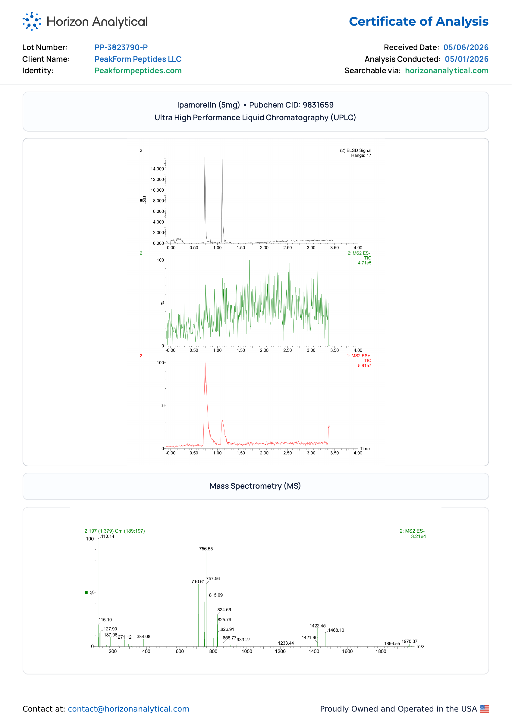 CJC-1295 No DAC + Ipamorelin · 5 mg / 5 mg — certificate page 2