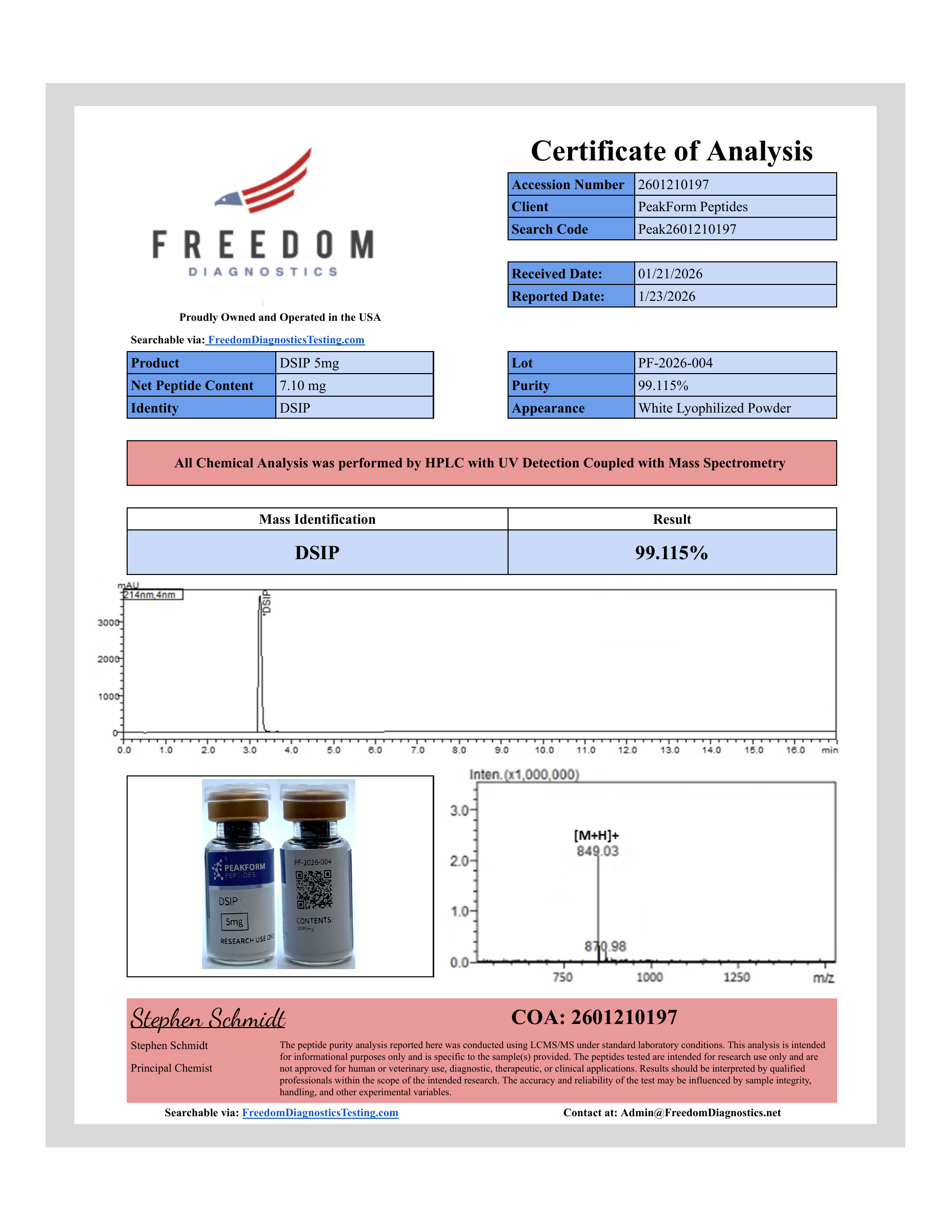 DSIP · 5 mg — certificate page 1
