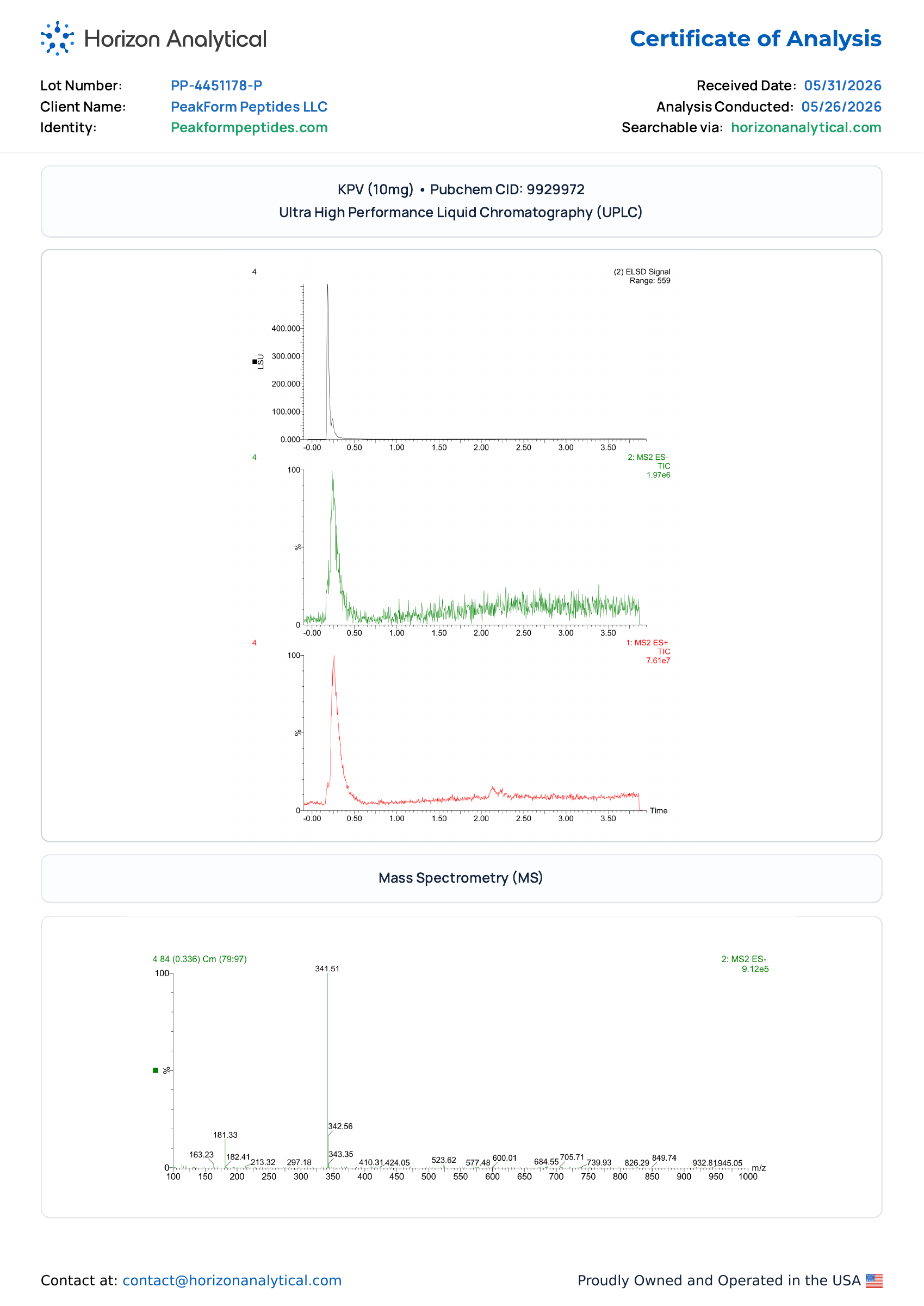 KPV · 10 mg — certificate page 2