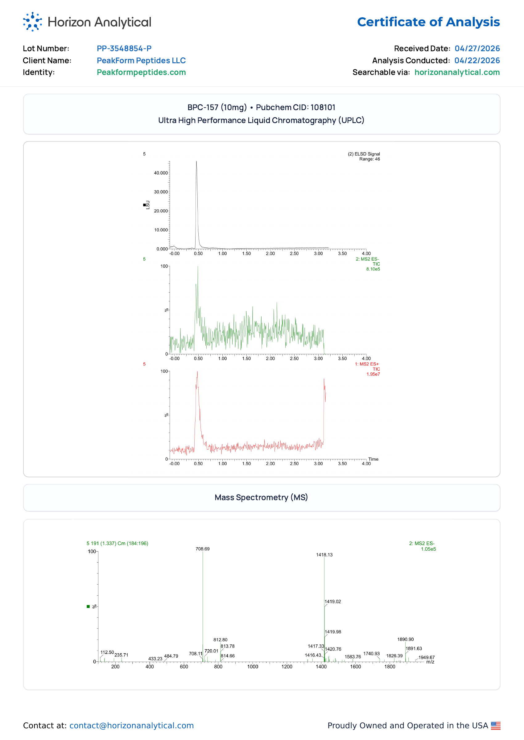BPC-157 · 10 mg — certificate page 2