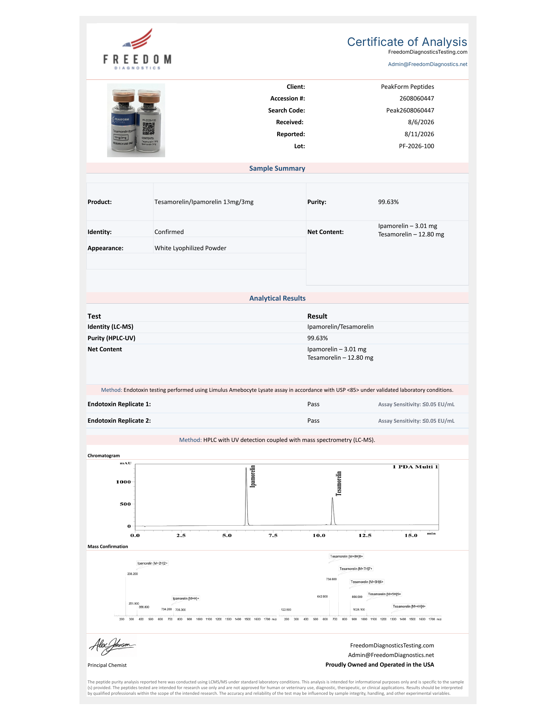 Ipamorelin · 13 mg / 3 mg — certificate page 1