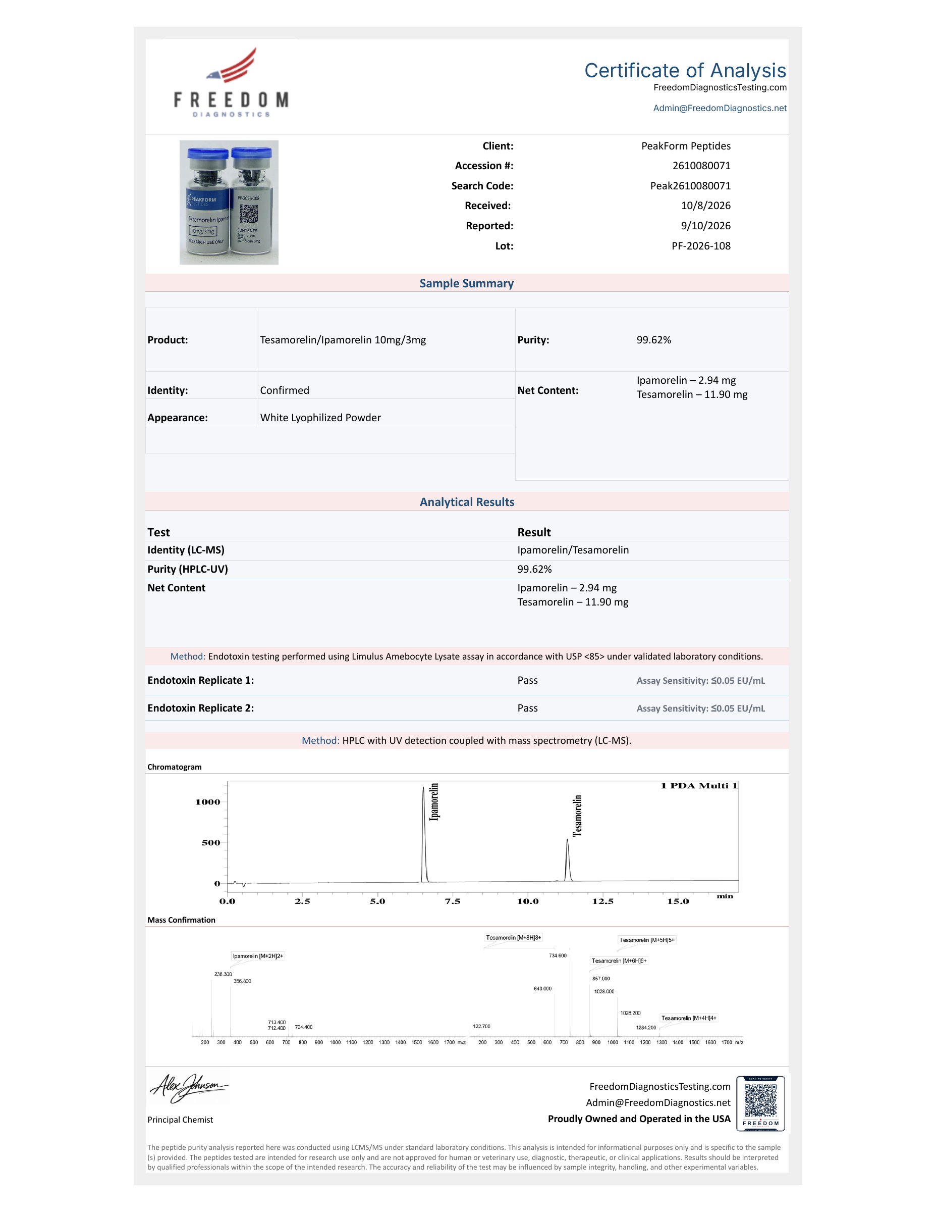 Ipamorelin · 13 mg / 3 mg — certificate page 1