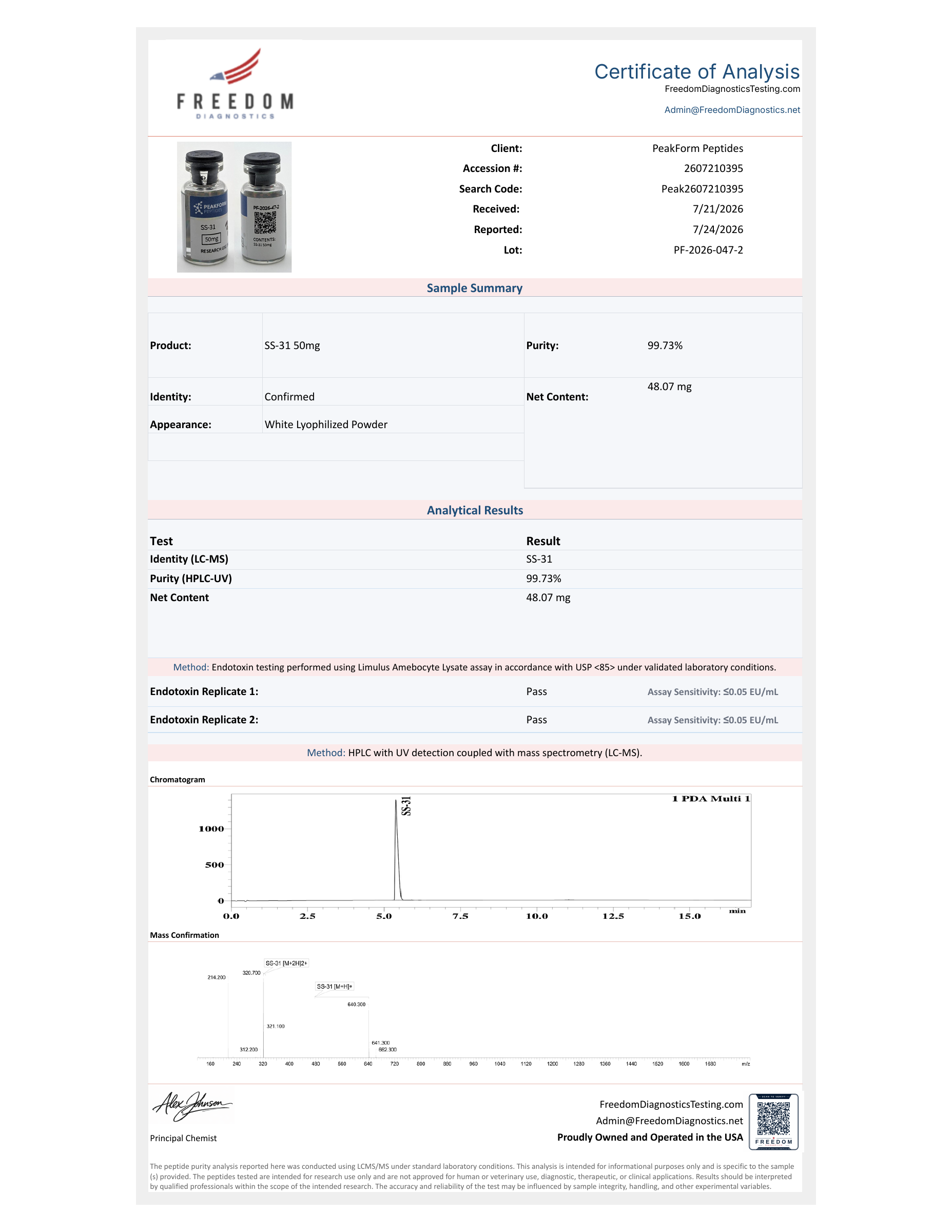 SS-31 · 50 mg — certificate page 1