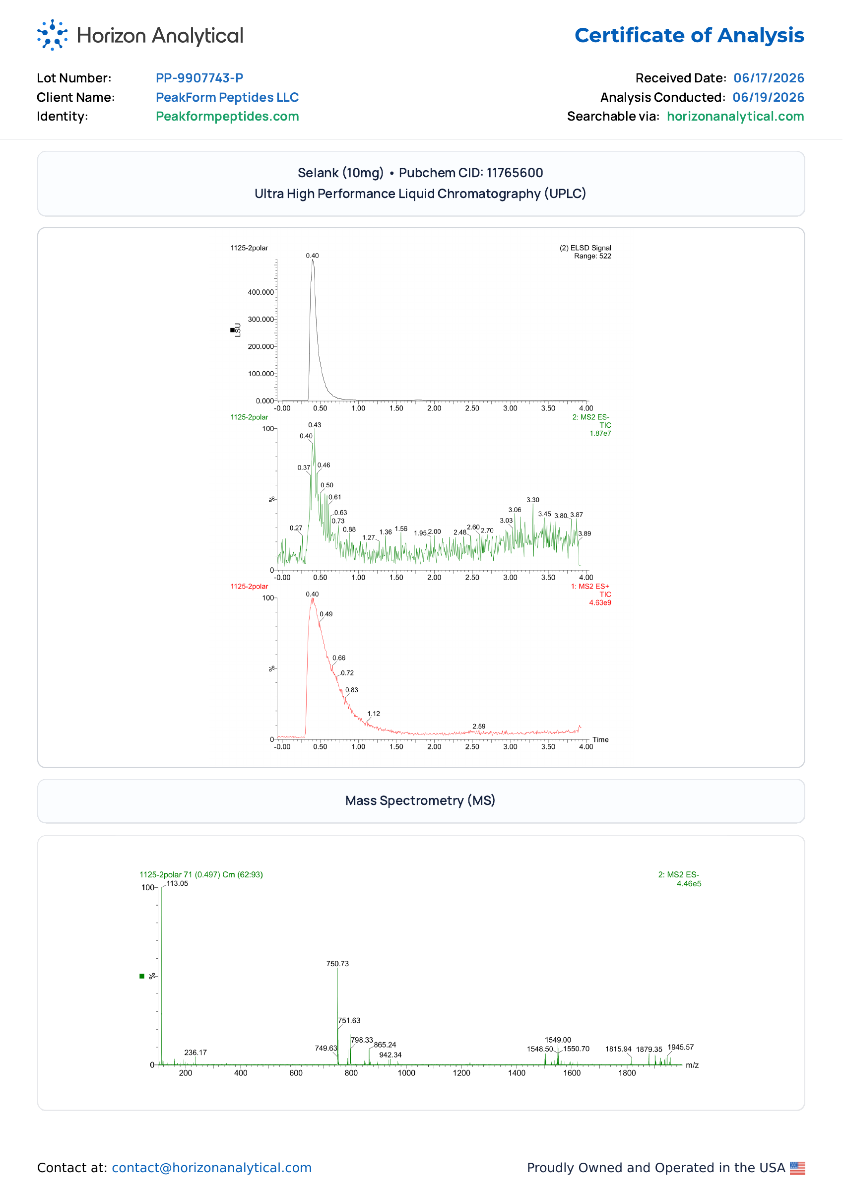 Selank · 10 mg — certificate page 2