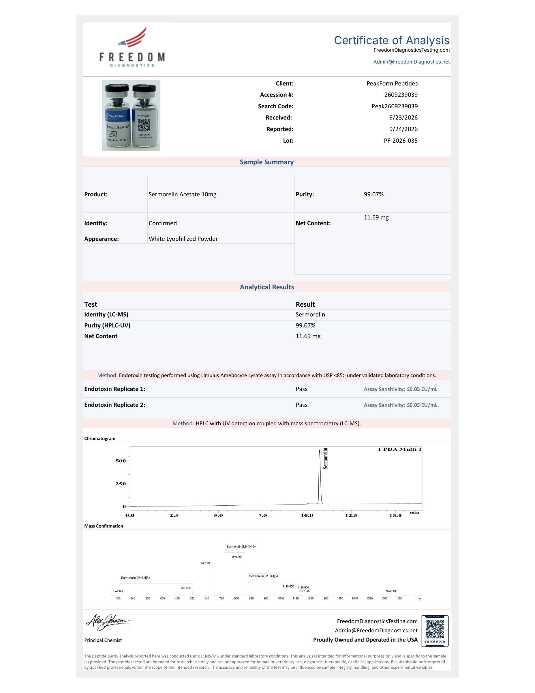 Sermorelin Acetate · 10 mg — certificate page 1