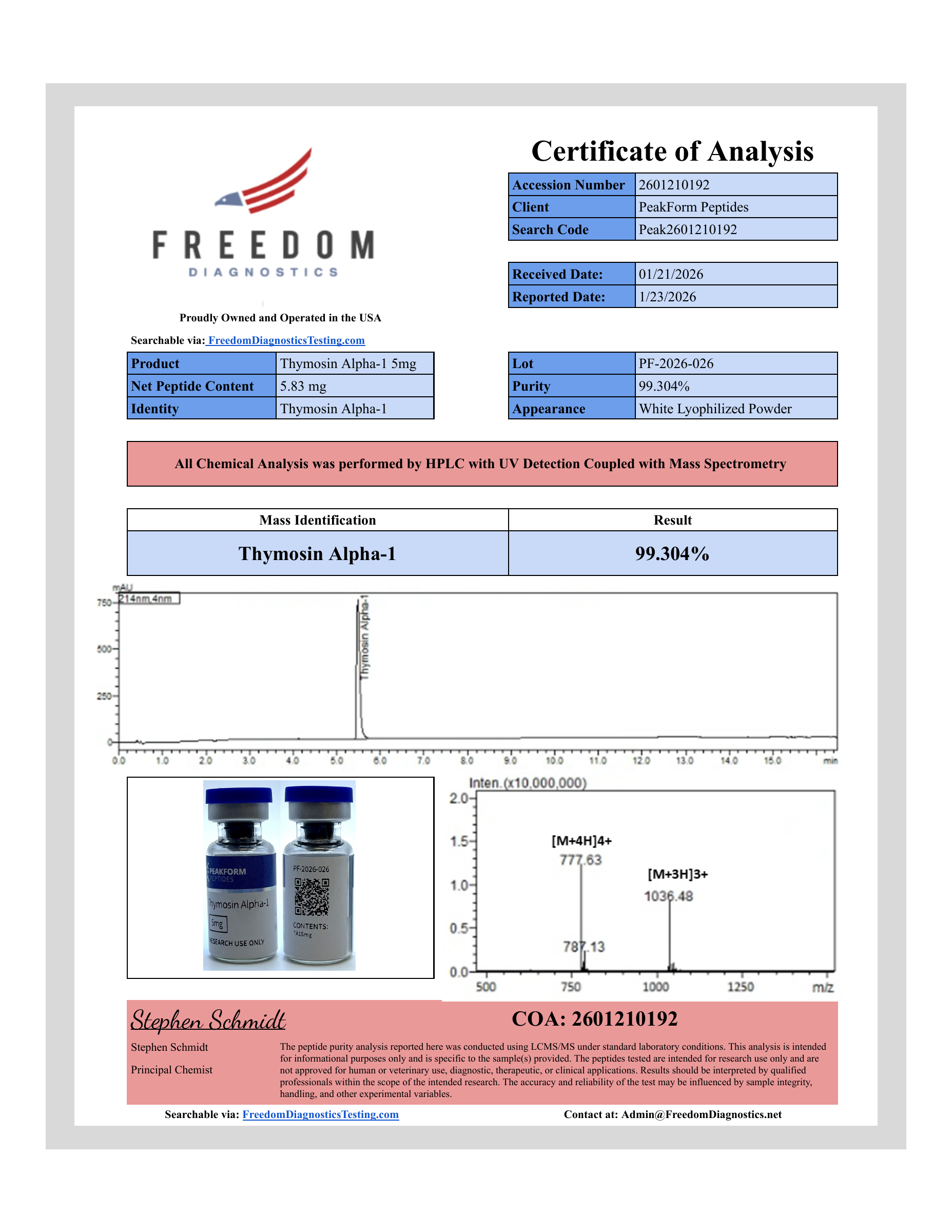 Thymosin Alpha-1 · 5 mg — certificate page 1